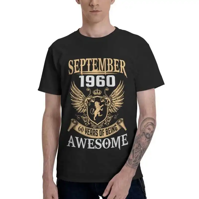 September 1960 T-shirt Men Novelty T Shirt Short Sleeve 61 Years Of Being Awesome Birthday Gift Tshirts  Cotton Tee Top