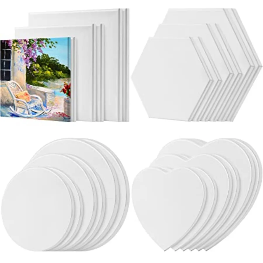 

24 Pieces Stretched Canvas for Painting Bulk Blank Canvas Board, Square Round Heart Shaped Frame for Art Supplies for Acrylic P