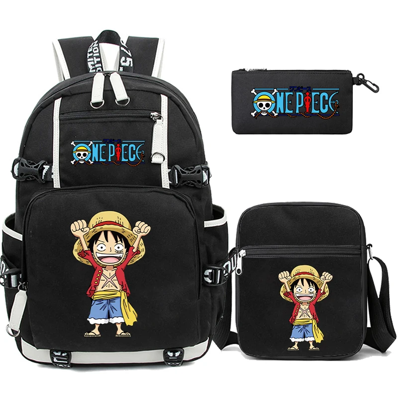 3Pcs/set Anime One Piece Big Capacity Backpack Monkey D. Luffy Teenagers Student Schoolbag Boy Girl Rucksacks Back To School