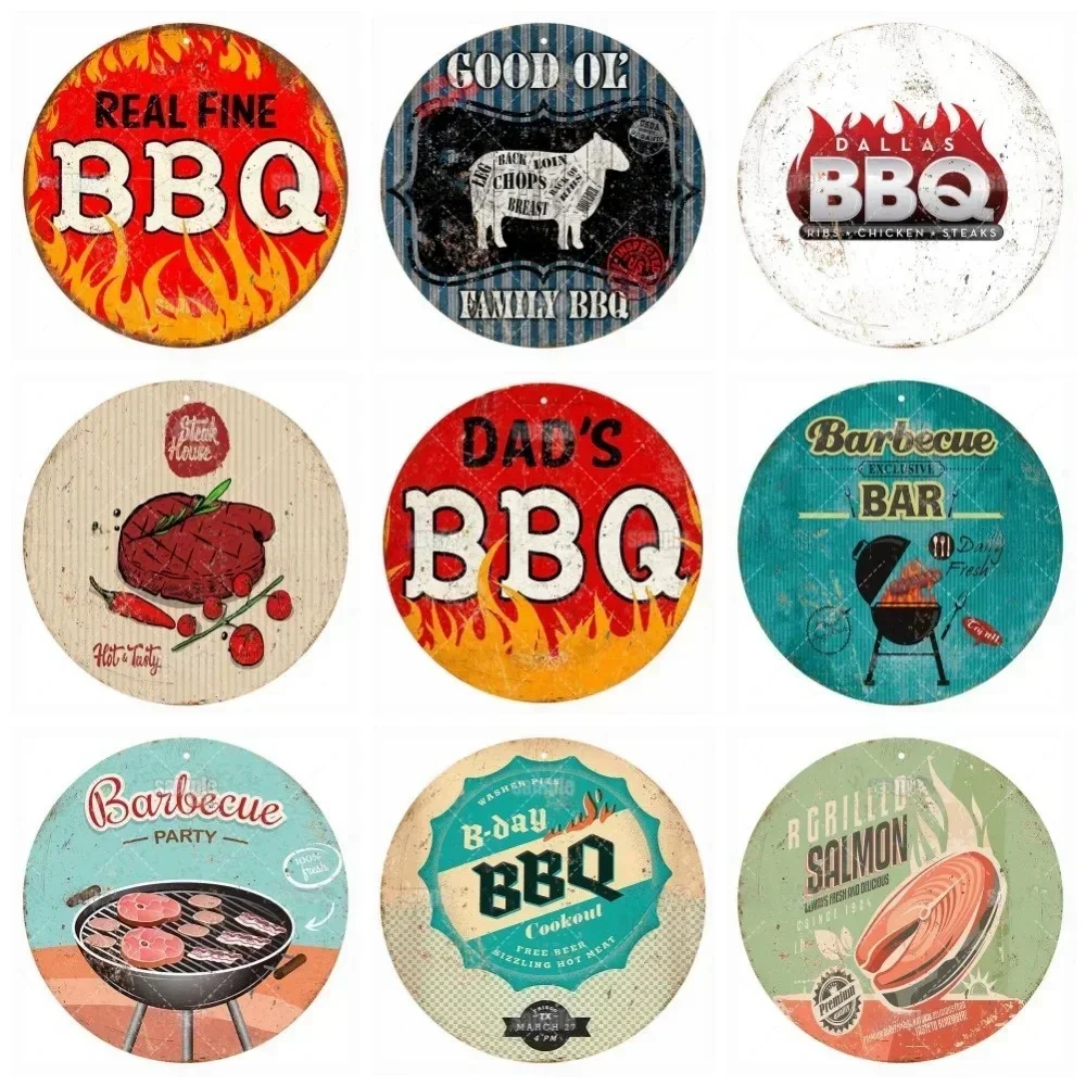 Retro barbecue area round wooden sign wooden sign restaurant decoration steak house decoration wall sticker bar painting poster