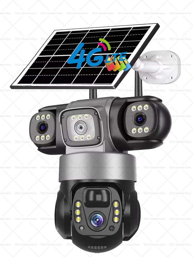 Karta podarunkowa na kamerę solarną 4G, zewnętrzna, wodoodporna, 3 obiektywowe kamery IP CCTV, inteligentna ochrona domu, kamera IP solarna 4G z automatycznym śledzeniem, alarmem i zdalnym — 2