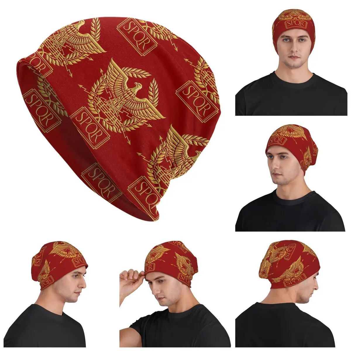 Gold Roman Aquila Eagle SPQR Skullies Beanies Hats Warm Autumn Winter Outdoor Cap Knitted Bonnet Caps for Unisex Adult