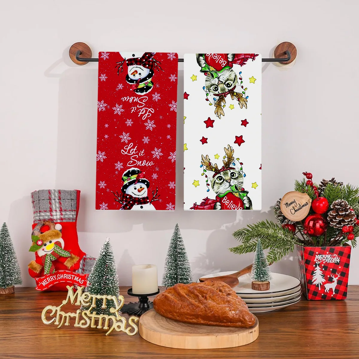 Christmas Kitchen Dish Towels Snowman Christmas Tree Festivals Printed Table Decorated Towels