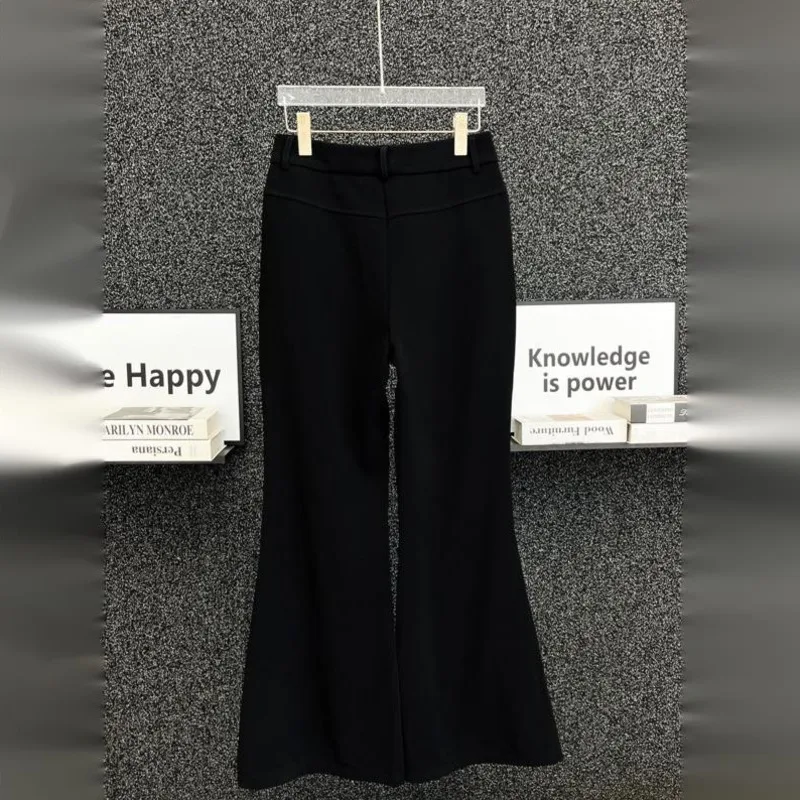 WVGA High-end Design Spliced Ribbon Sequin Micro-flared Trousers For Men Heavy-duty Black Drapey Casual Unique Long Pants W22332