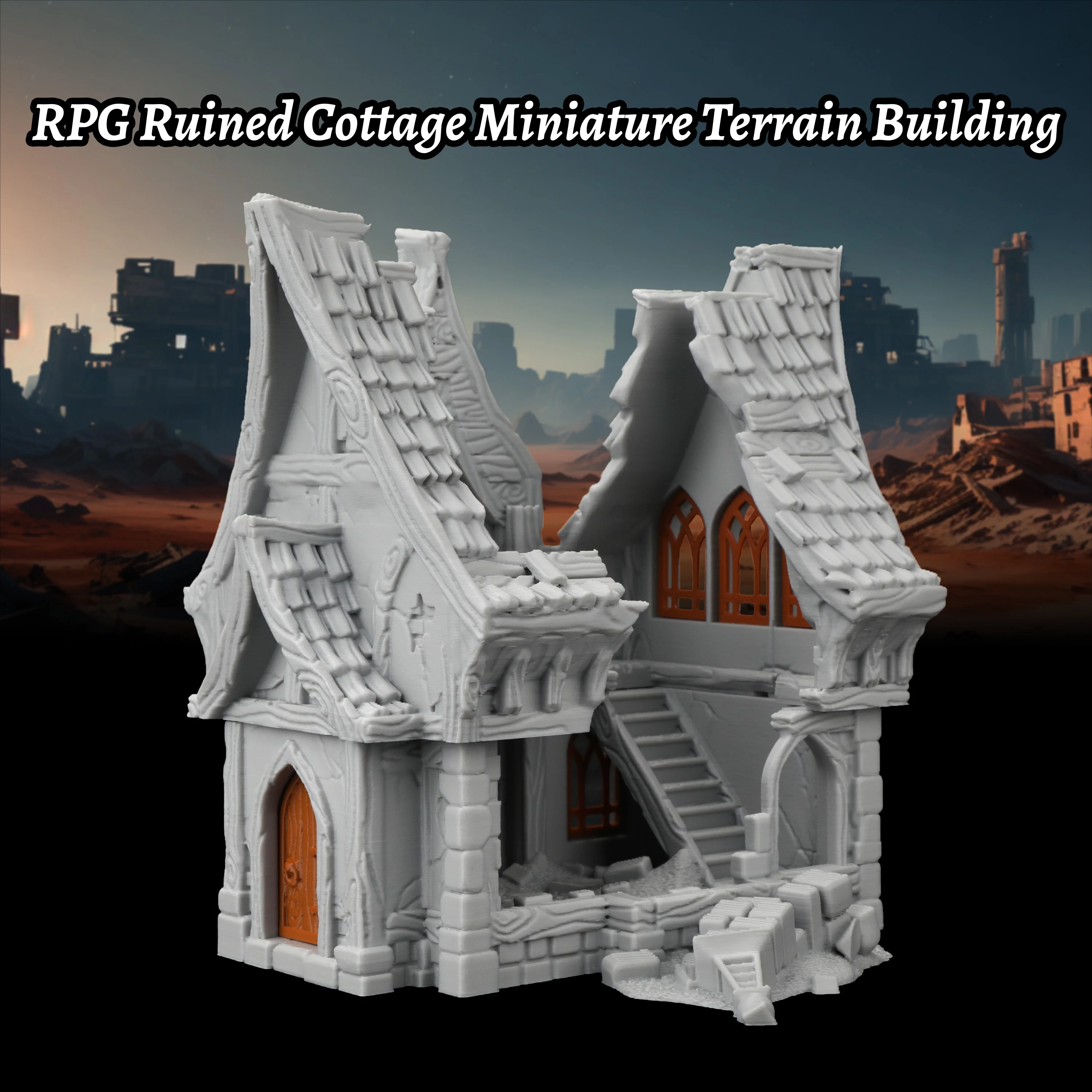 TTRPG Ruined Cottage Building – Abandoned House Scenery for Medieval Town Roleplaying, Tabletop Display for Fantasy Miniatures