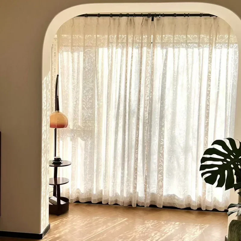 French Elegant Sheer Curtains for Living Room Luxury Tulle for Window Drapes for Bedroom Decor Tree Shadow Light Filtering