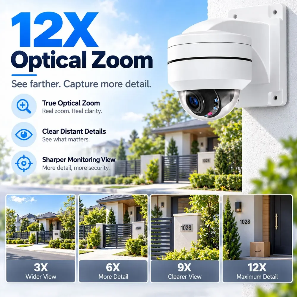 PoE Security Camera System 10CH 4K NVR with 2 8MP Dome Cameras 12X PTZ Zoom One Way Audio Motion Detection XMEye Pro for Outdoor