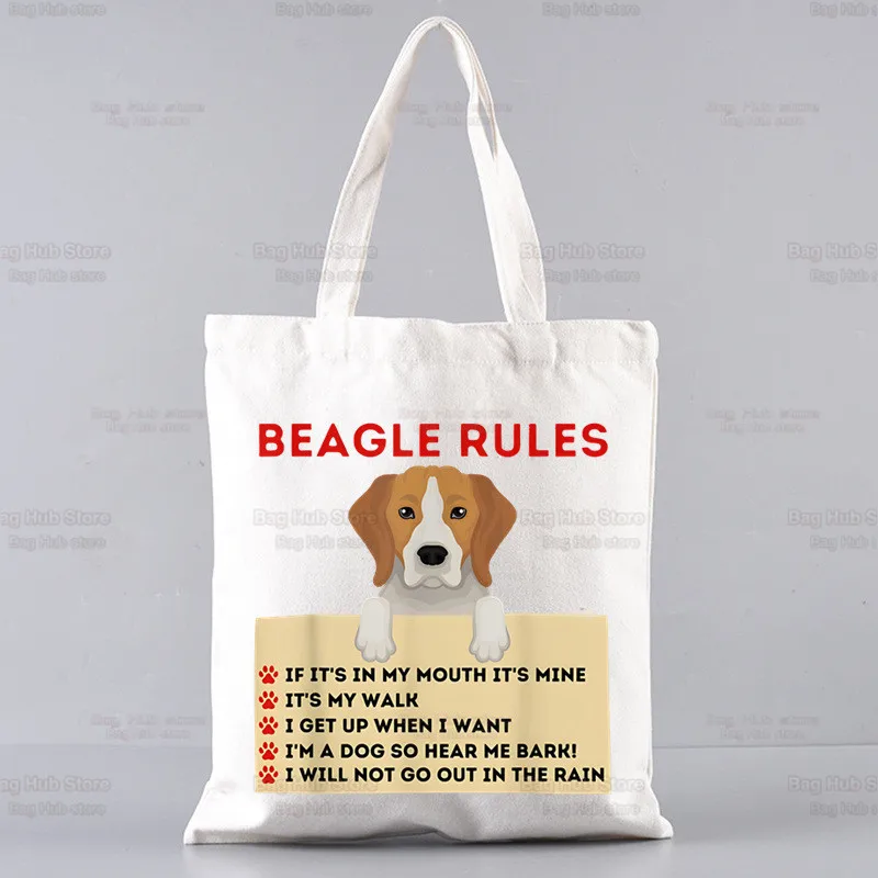 Bolsa de lona Beagle Cartoon para mulheres, Ulzzang Shopper Bag, Dog Print, sacola fofa, bolsas de ombro Harajuku