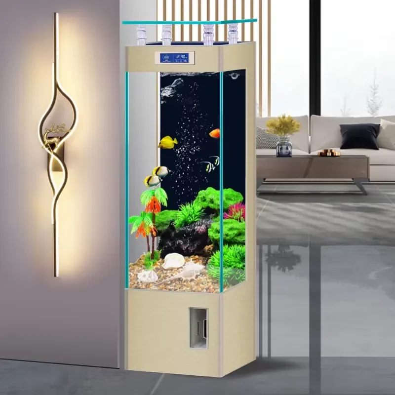 Ultra-transparent Glass Floor-to-Ceiling Fish Tank for Small to Medium Households Low Maintenance No Water Change Required