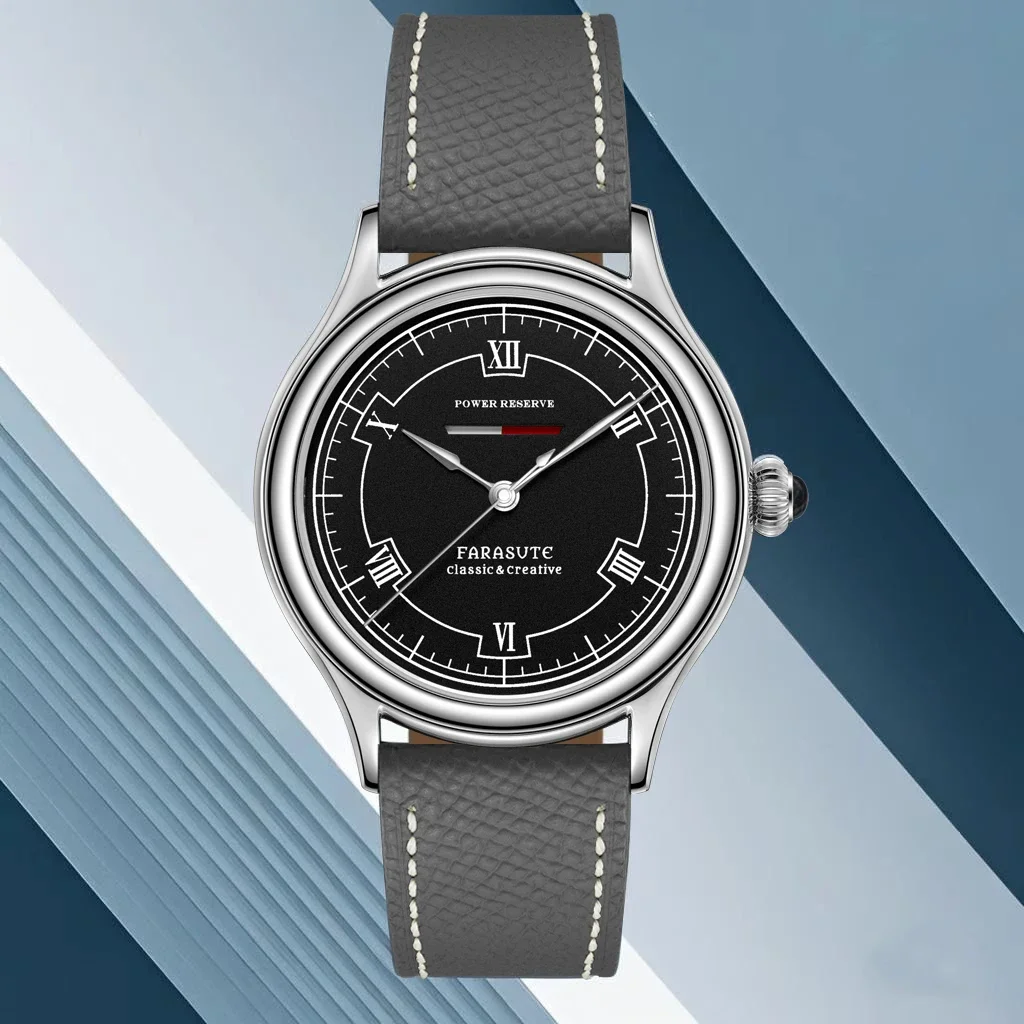 FARASUTE мужские автоматические часы 40 мм винтажные механические наручные часы с сапфировым зеркалом с горизонтальной планкой и дисплеем запаса хода