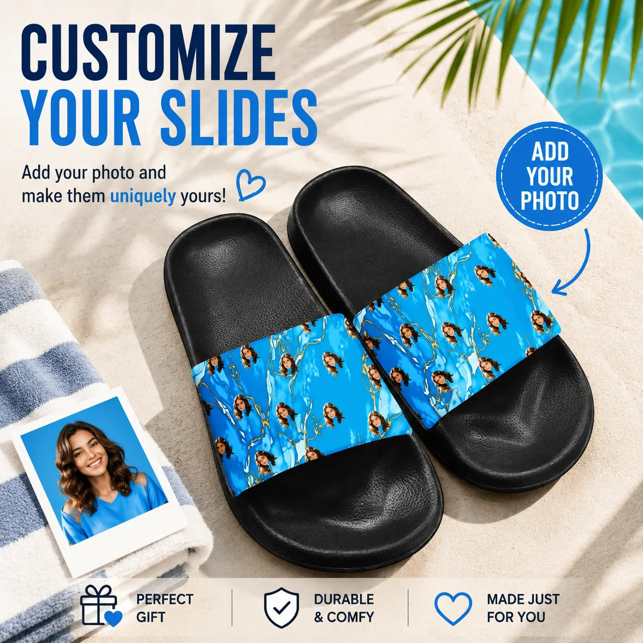 Custom Photo Slides • Personalized Picture Flip Flops • Custom Slides Gift for Him or Her