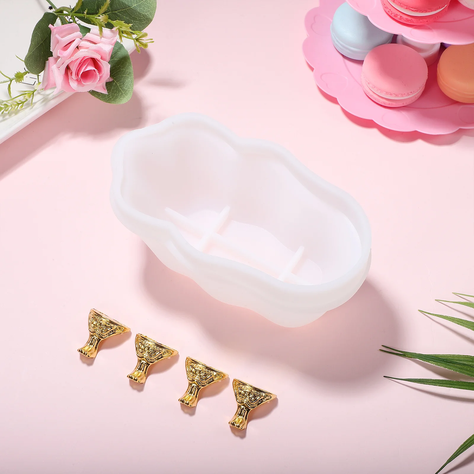 

Silicone Bathtub Resin Mold Creative Set Bathtub Support Legs Screws Epoxy Casting Crafts Storage Container Epoxy Molds