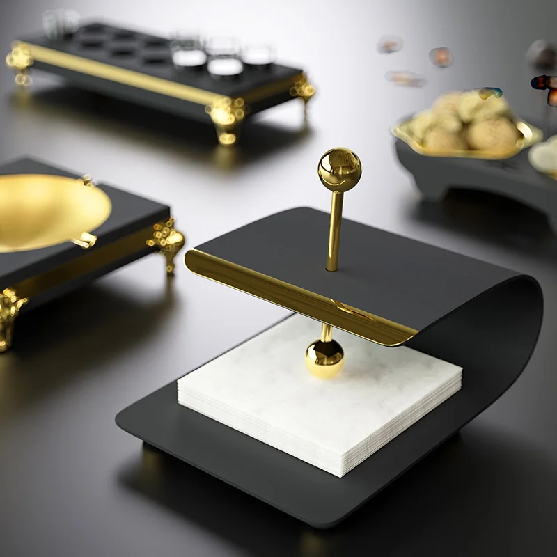 Exquisite Hotel Restaurant Desktop Gold Stainless Steel Vertical Tissue Holder Household Desktop Metal Square Napkin Holder