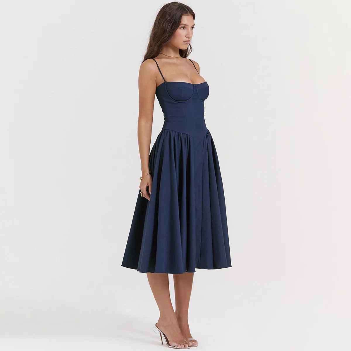 Sommer Frauen elegante ärmellose rücken freie Falten kleider Dame sexy feste Schlinge Midi-Kleid 2024 weibliche Party Abend A-Linie Roben – Detail 24