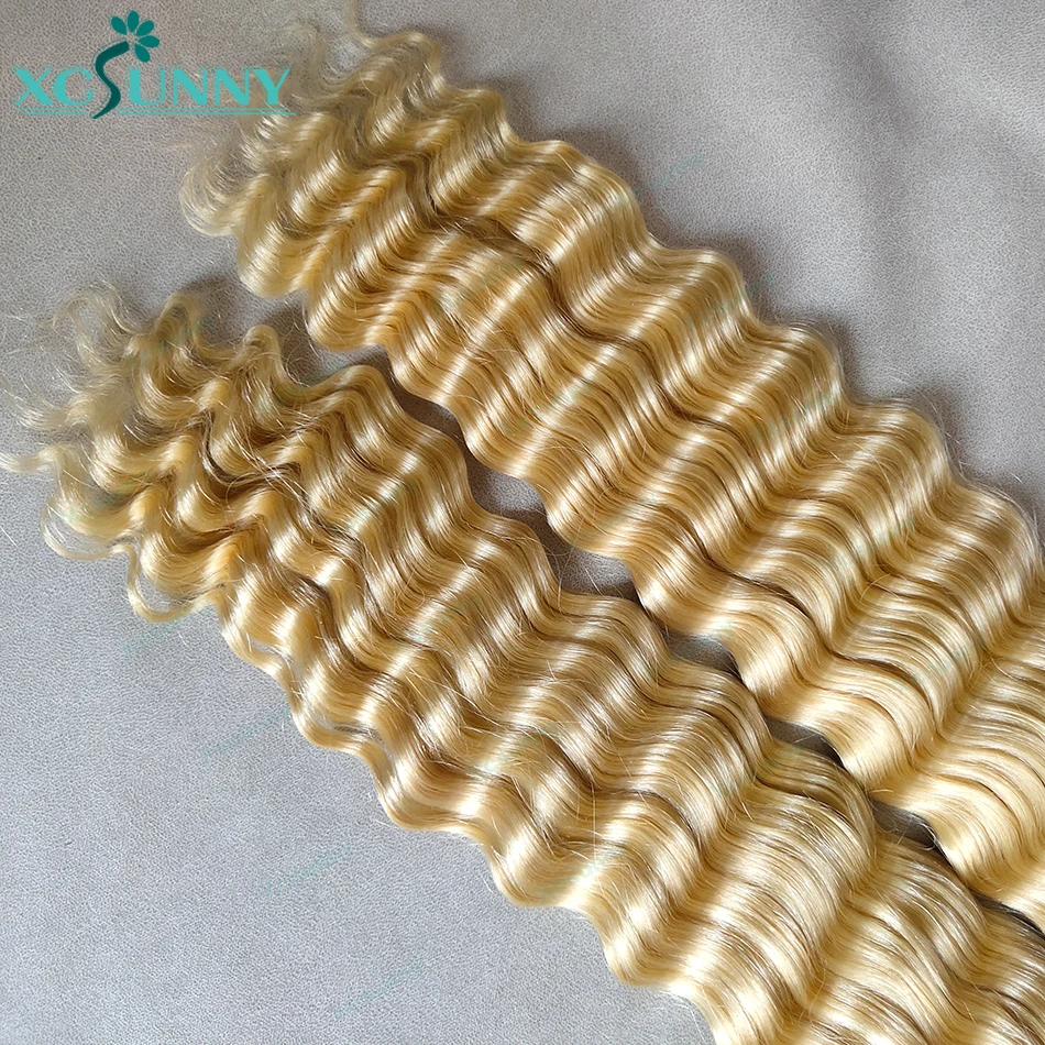 613 Bulk Human Hair For Braiding Honey Blonde Deep Wave Double Drawn Bulk Human Hair Extensions Bundles No Weft For Boho Braids