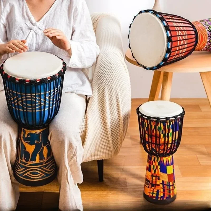 African Drum 8 Inch Children Beginners Tambourine Wooden Sheepskin Djembe Drums Professional Musical Percussion Instrument