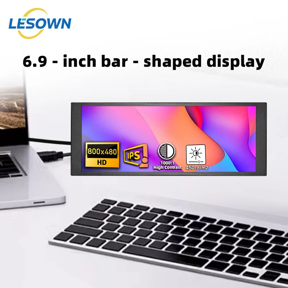 

LESOWN 6.9 7.9 .8.8 11.3 Inch USB‑Powered Stretched Display – 480x1280 IPS Slim Bar Monitor for Productivity & Digital Signage