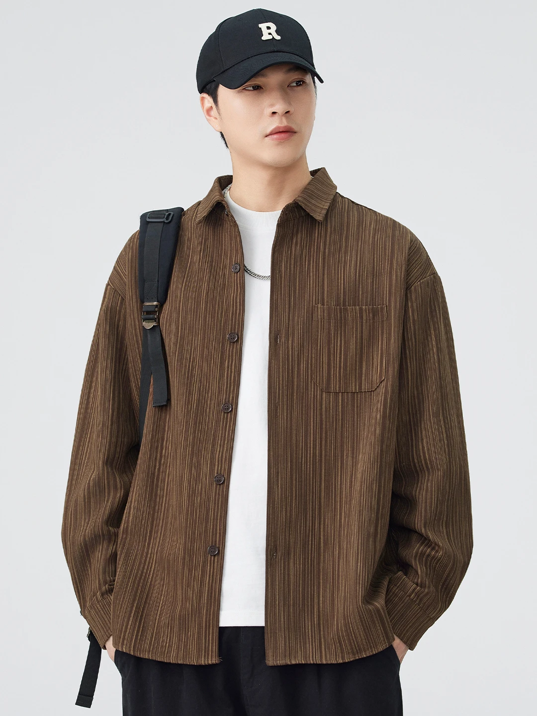 

Мужская рубашка-куртка в японском стиле с бамбуковой текстурой, свободного кроя, с длинными рукавами, рабочая одежда, модная верхняя одежда, удобный хлопковый смесовый материал