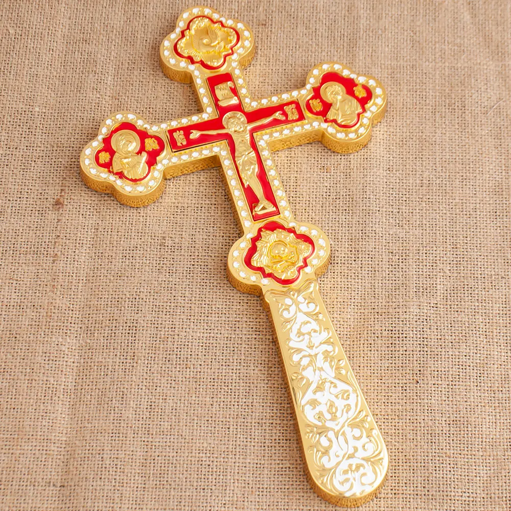 HTISOK Orthodoxes Kreuz Jesus-Kruzifix Zinkbeschichtetes Gold Gebets-Handkreuz Anbetung Hochzeit Religiöses Geschenk Orthodoxes Wandkreuz – Detail 7
