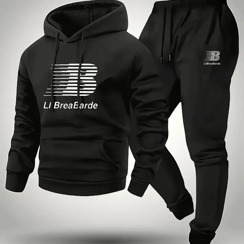 

Мужской модный спортивный костюм с буквенным принтом, повседневный и удобный пуловер и спортивные брюки, комплект из двух предметов