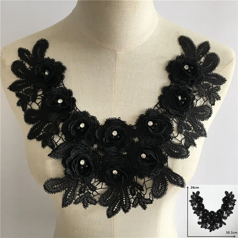 New Lace Collar Sewing Lace Neckline Exquisite Dress Sewing Fabric Embroidery DIY Clothing Applique Black