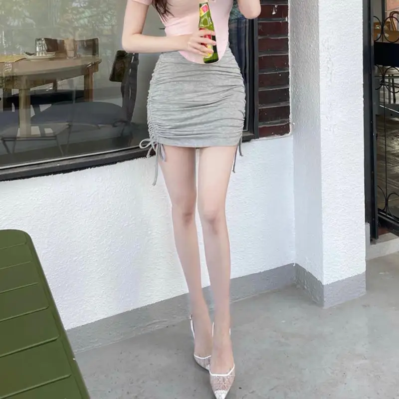 Elegant High Waist Bodycon  Skirt Drawstring Versatile Long Legging High Waist Short Skirt  Color Women's Fashion