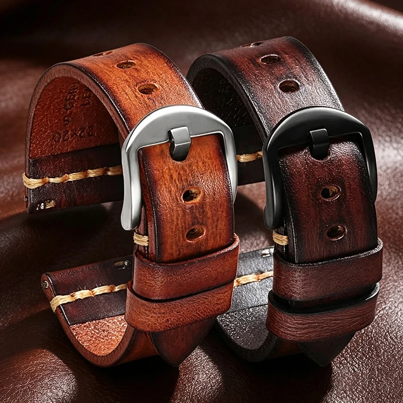 Handmade Watchband for PANERAI MIDO Longines genuine leather watch strap simple retro rugged style mechanical Watch Strap