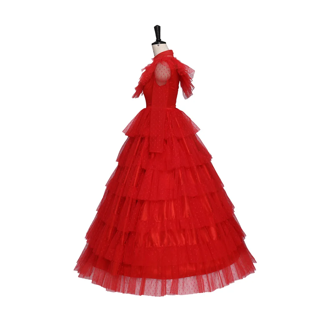 Lydia Cosplay Costume Scary Musical Red Bride Wedding Gothic Dress Evening Gown Outfits Gauze Skirt Veil Halloween Women