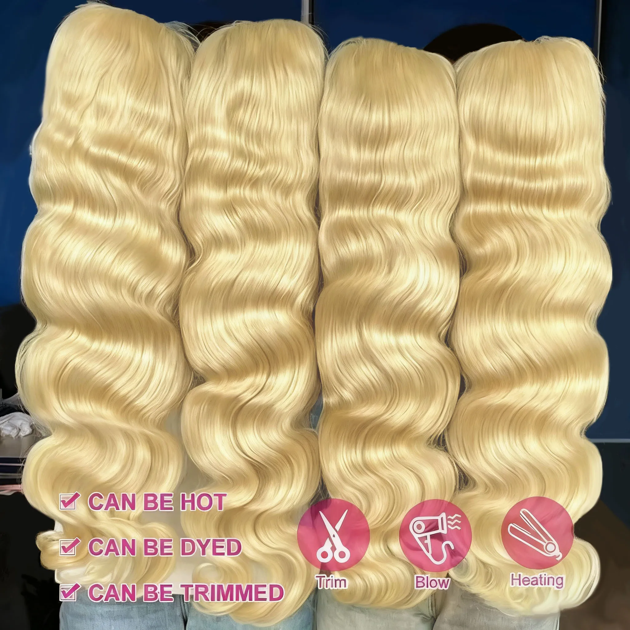 

36 Inch #613 Honey Blonde Body Wave Human Hair Wigs 13x6 HD Transparent Lace Frontal Wig Colored Curly Lace Front Wig For Women