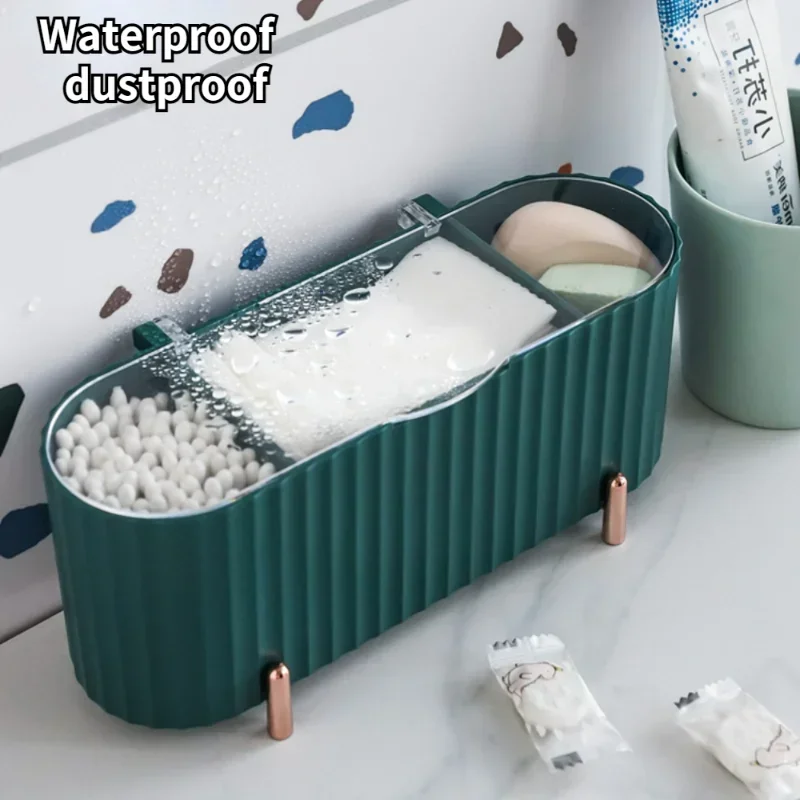 New Nordic Desktop Makeup Storage Box Organizer for Cosmetics Tray with Lid Cotton Pads Swabs Makeup Sponge Holder Bathroom Desk