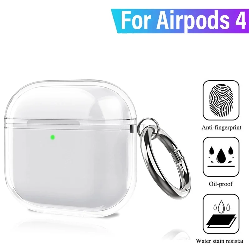 TPU Transparent Protective Cover For Apple AirPods 4 Shockproof Earphone Case For AirPods 4th Generation With Hook Accessories