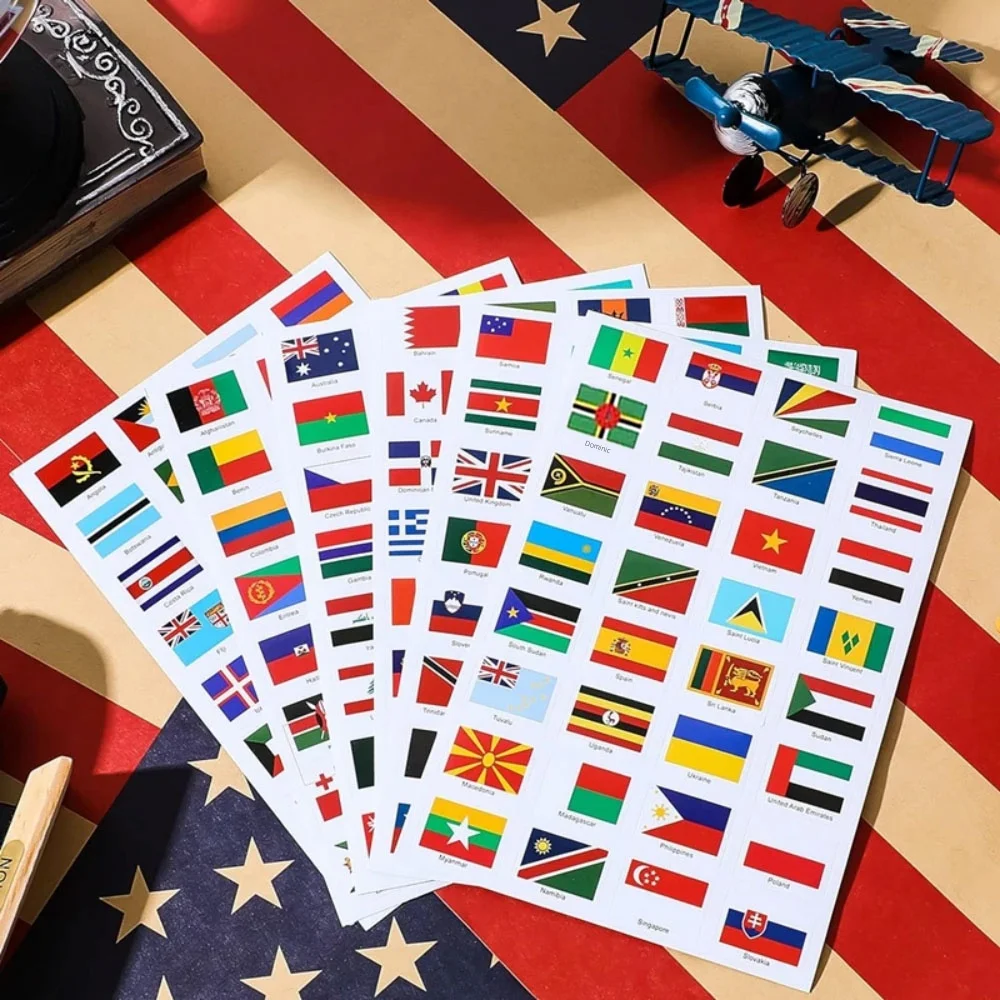 192 Countries World Flag Stickers Self-Adhesive World Country Travel Labels Face Stickers for Journal Party 6 Sheets
