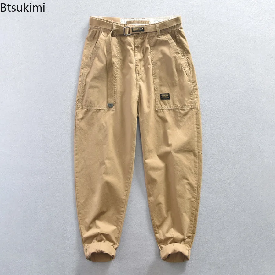 

2025 Spring Autumn Men's 100% Cotton Cargo Pants Solid Casual Pants Fashion Big Pockets Baggy Trousers Harajuku Streetwear Male