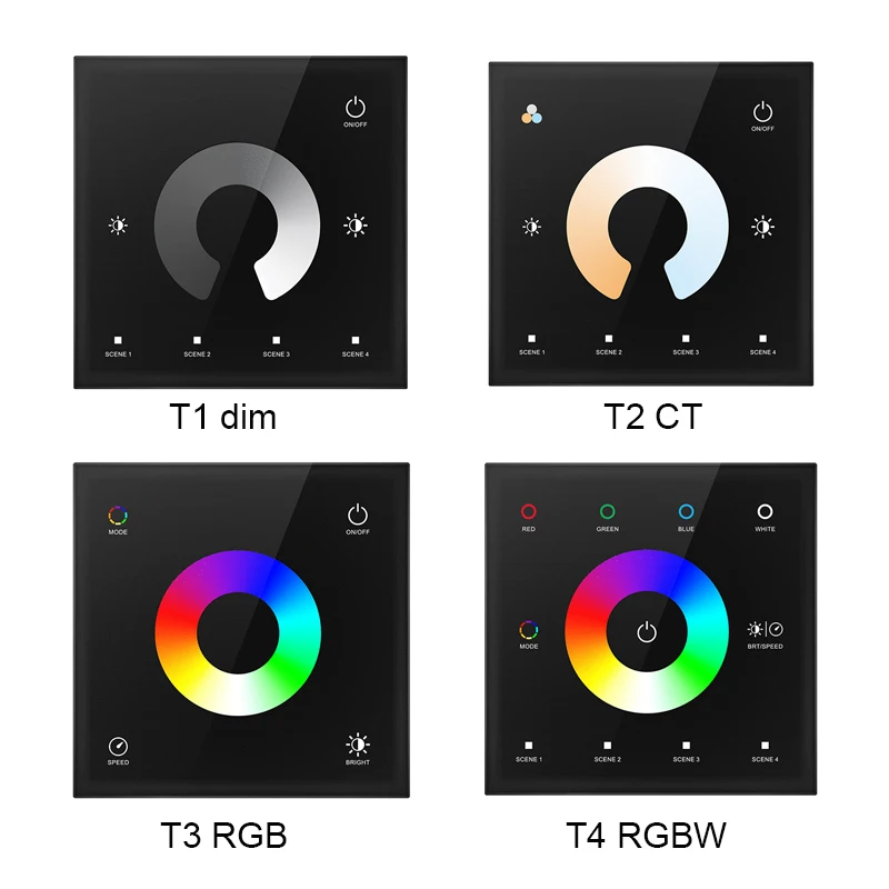 

Led RGB Strip Controller Wall Mounted 86 Type Touch Panel Single Color Dim/CCT/RGBW LED Strip Controller 12V-24V Dimmer Switch