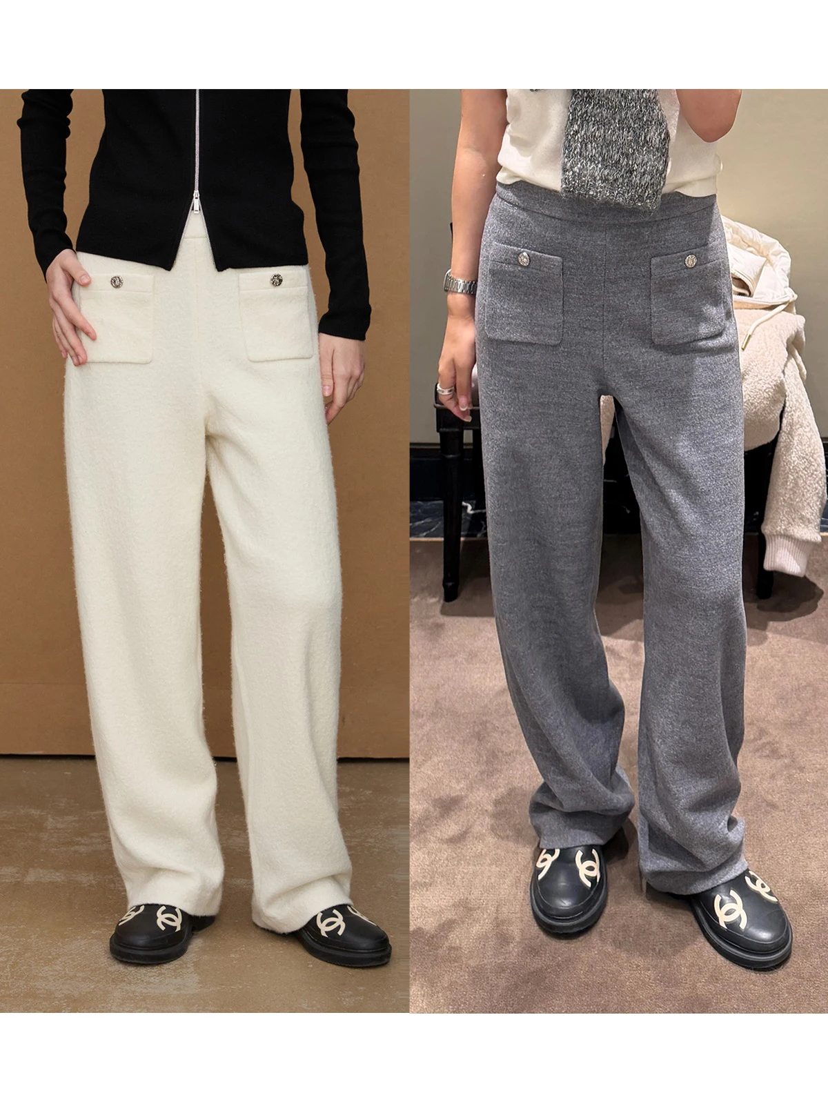 

Женские шерстяные вязаные утепленные повседневные брюки прямого кроя SOV для осени и зимы, свободные, с передними карманами