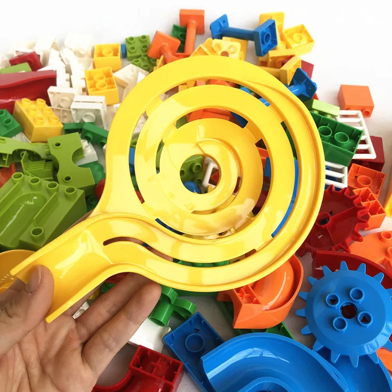 Large Building Blocks Marble Race Run Dinosaur Funnel Piano Slide Chute Track Maze Rolling Ball Compatible Parts Kids Gift Toys