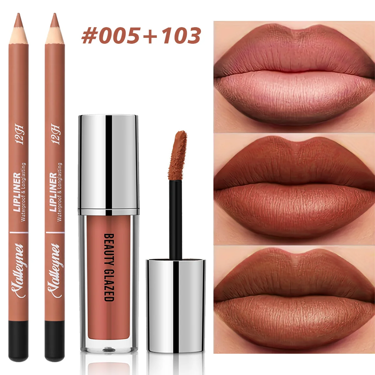 قطعتان/مجموعة قلم تحديد شفاه + أحمر شفاه، وردي بني وأرجواني، غير لامع يدوم طويلاً، مقاوم للماء وسهل الاستخدام، إنشاء مكياج يومي #5