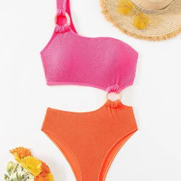 

2024, сексуальный цельный купальник на одно плечо, бандажный купальник, лоскутный купальник, женский полый купальный костюм, пляжная одежда, монокини для плавания