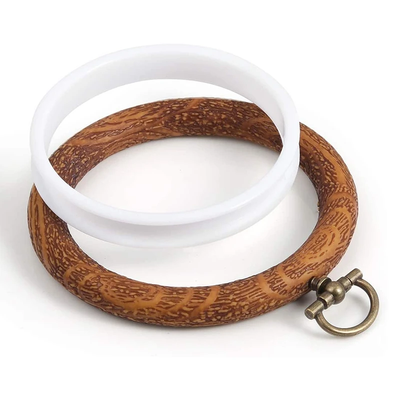 Aros de bordado de imitación de madera, marco de exhibición redondo, círculo para arte artesanal, costura y colgante, 5 piezas