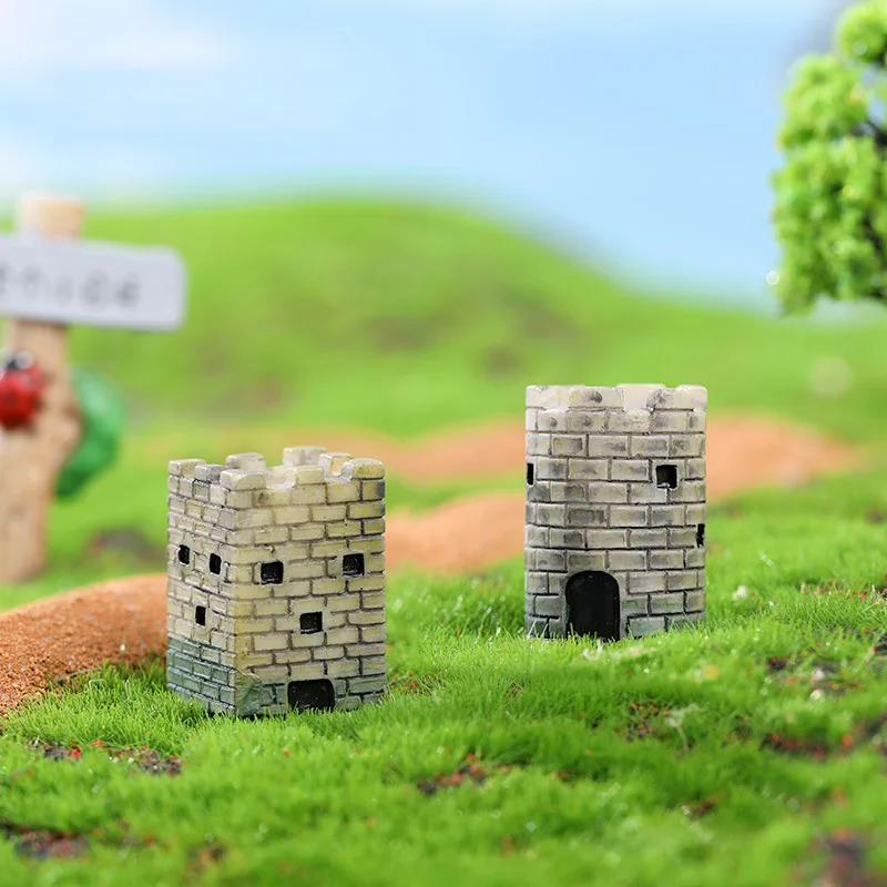 1pc Resin Ancient Castle Figurine Landscape Figure Home Decor Miniature Fairy Garden Ornament Decoration Accessories Modern