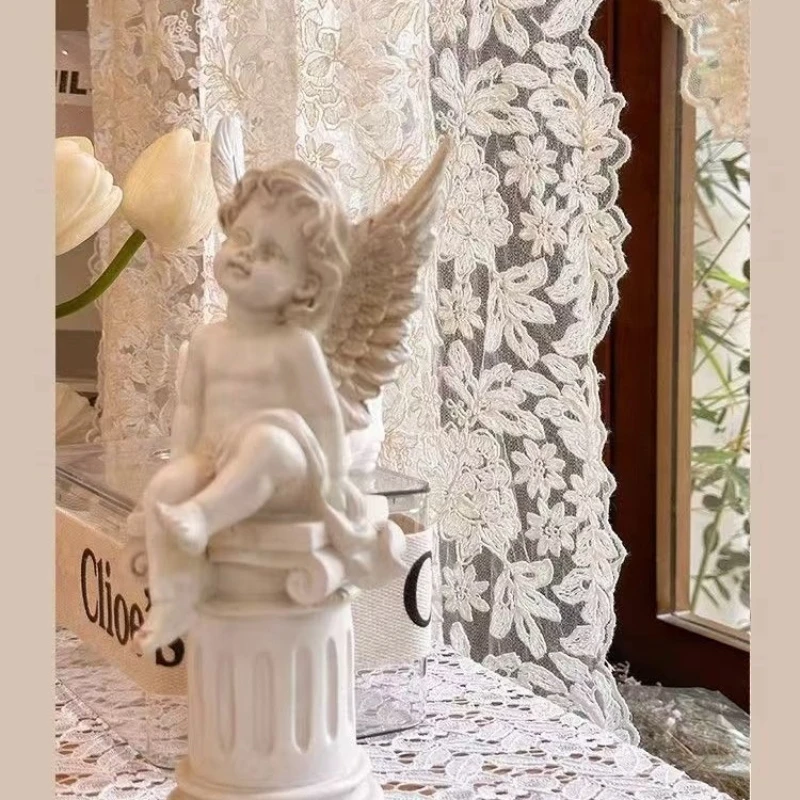 Custom Size Palace-style Lace Embroidered Half-curtain/door Curtain; Creamy Sheer Curtain; Light-filtering Bay Window Curtain.