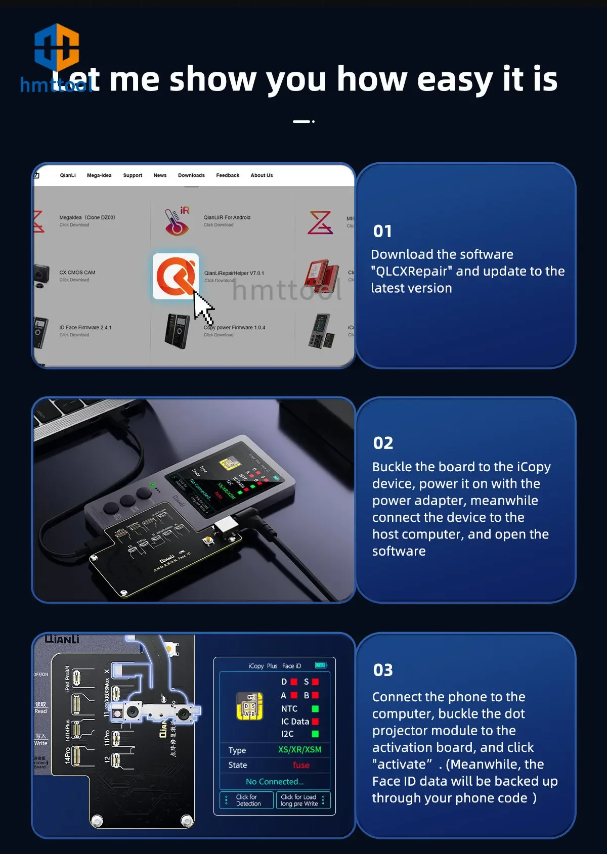 Imagem -06 - Qianli Face id Recovery Activation Board Icopy X14 Iphone X-14