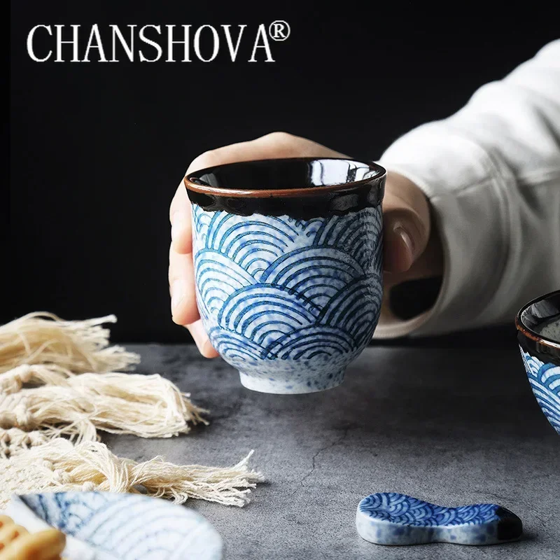 CHANSHOVA Chinese retro style Handmade 80/200ml Painted Ceramic mug teacup personality Wave Pattern Coffee Cups tea set H240