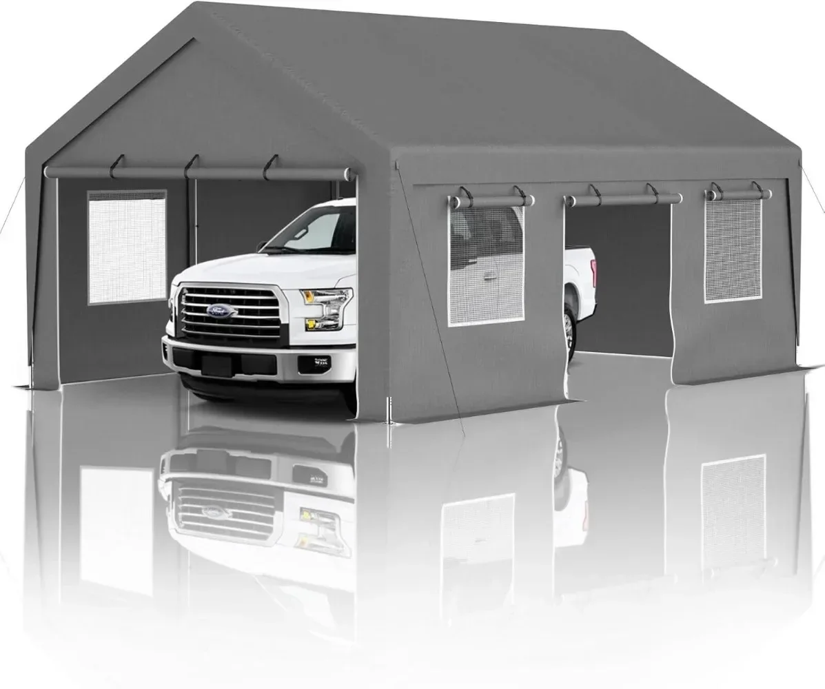 Carport 13'x 20' Heavy Duty Carport with Roll-up Sidewall and Ventilated Windows with Removable Sidewalls,Outdoor Portable