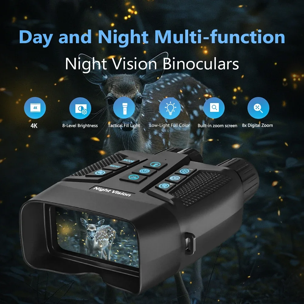 4K Night Vision Binoculars 600M Infrared Night Vision Goggles 3” Large Screen 8X Digital Zoom Tactical Light for Camping Hunting