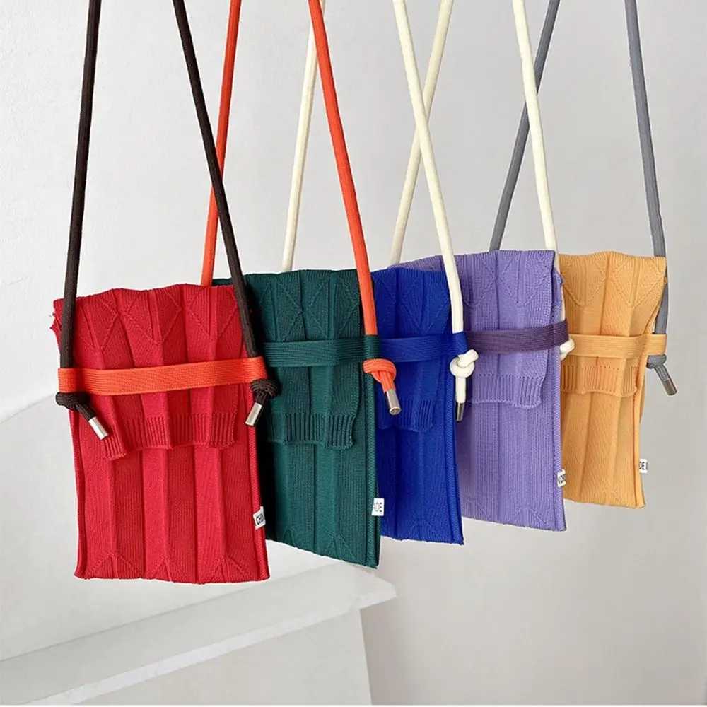 Simple Knitting Small Crossbody Bags Women Organ Pleated Mini Shoulder Messenger Bag Ladies Foldable Long Straps Phone Purse