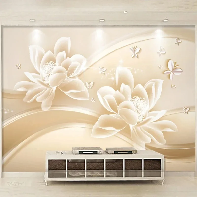 Custom Mural Wallpaper European Style 3D Lotus Flowers Creative Art Background Wall Decor Living Room Bedroom Papel De Parede 3D