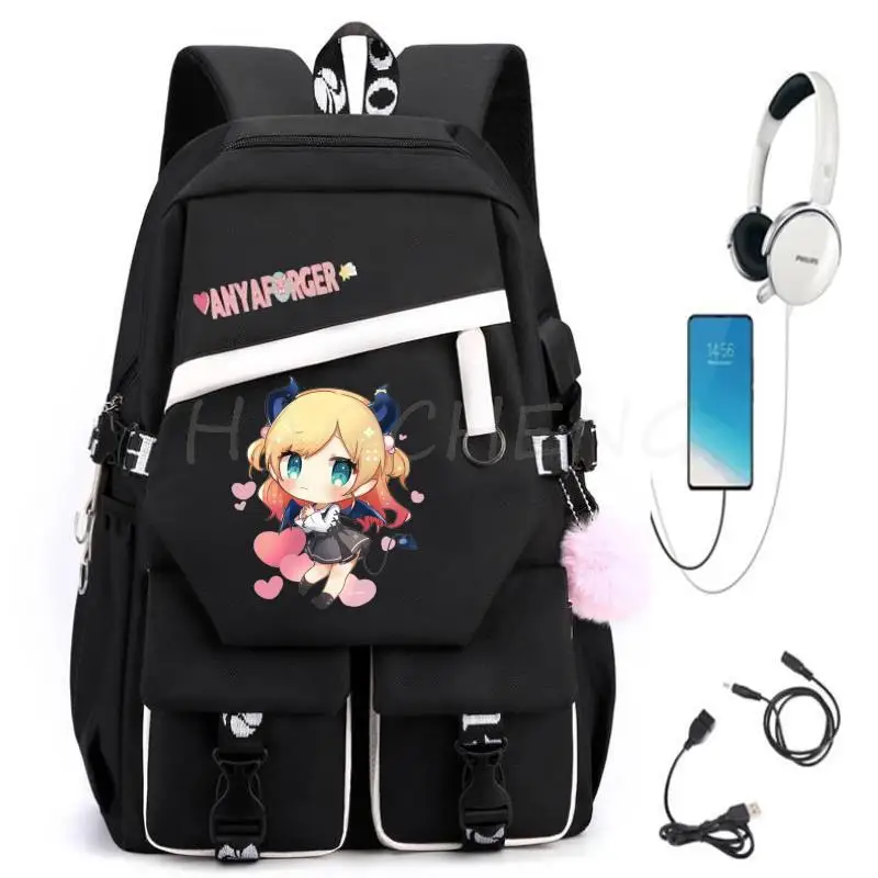 Sac à Dos à Motif de Dessin Animé Spy X pour Étudiant, Cartable Doux et de Grande Capacité avec Patchwork pour Ordinateur Portable, Cadeau Simple