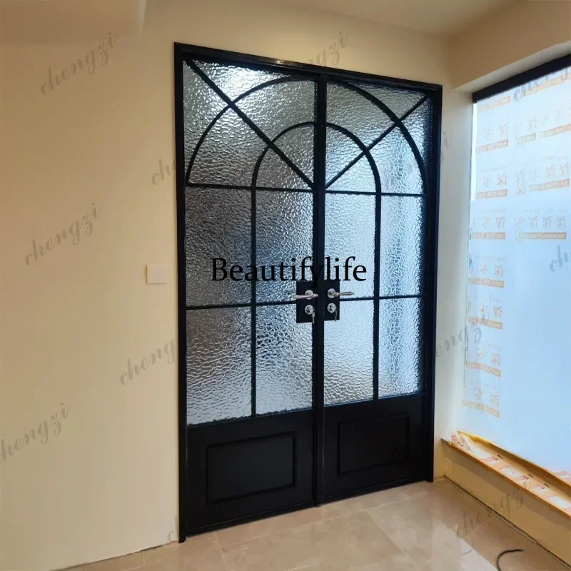 K153 French retro glass double opening folio kitchen balcony door study partition customization