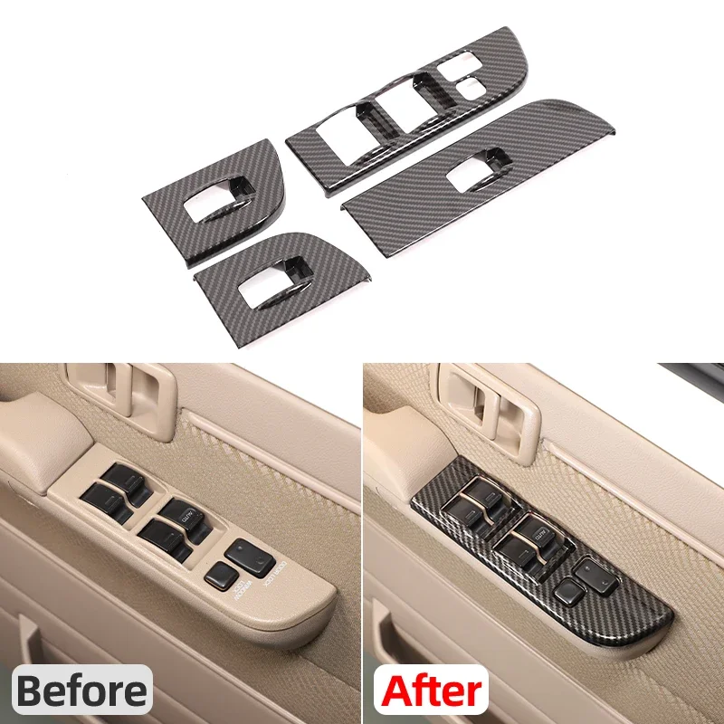For Toyota LC76 2007+ Models, Glass Lifting Window Button Decorative Frame Interior Accessories, Carbon Fiber Pattern